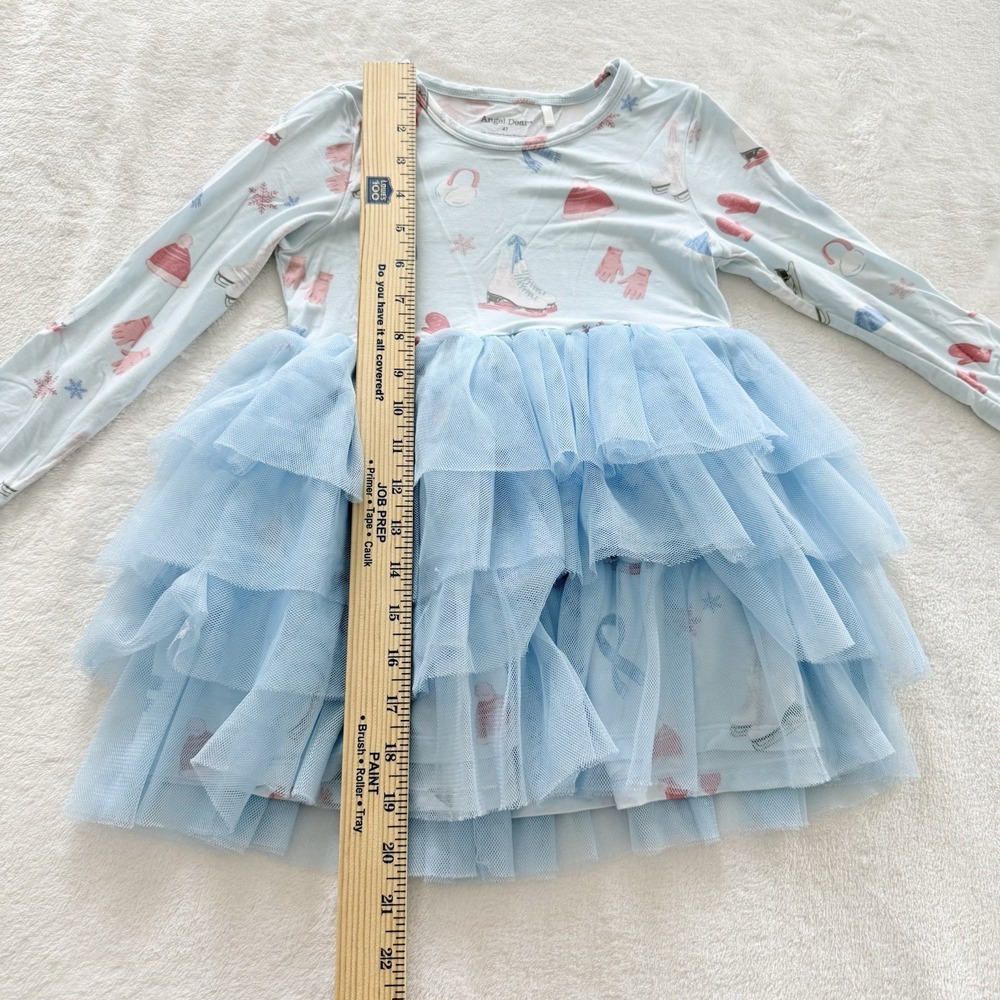 Angel Dear Girls 4T Ice Skating Tutu Dress Blue Long Sleeve Winter Ruffle - Picture 5 of 8